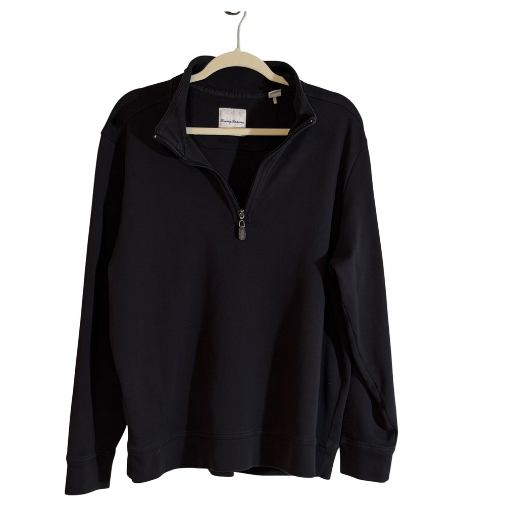 Tommy Bahama Quarter Zip Pullover Black XL Mens Pima Cotton Ribbed Trim Casual